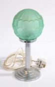 Art Deco style reading lamp, with frosted green artichoke bulb style glass shade above a chrome