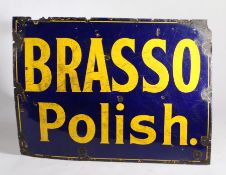 Brasso Polish enamel advertising sign, yellow lettering on a blue ground, 122cm wide, 91.5cm high