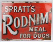 Enamel advertising sign, the red ground with white lettering "SPRATT'S RODNIM MEAL FOR DOGS", 73.5cm