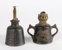 Two A.C. Wells & Co. house lamps, including a double handled example (2)