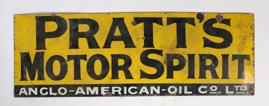 Enamel advertising sign, the yellow and black ground with black and white lettering "PRATT'S MOTOR