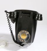 AEP black bakelite wall mounted telephone, with rotary dial, 23cm long approx.