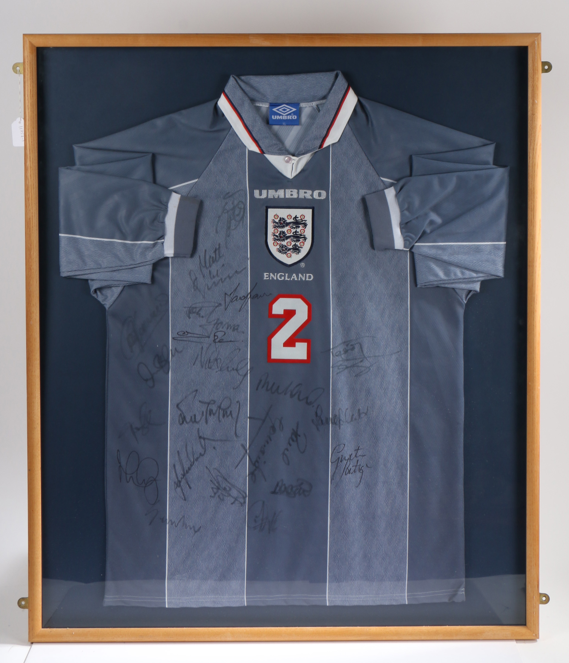 Sol Campbell Euro '96 match issue shirt, signed by the England squad, in the grey away shirt,