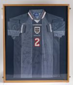 Sol Campbell Euro '96 match issue shirt, signed by the England squad, in the grey away shirt,