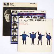 3 x Beatles LPs. With The Beatles (PMC 1206). A Hard Day's Night (PMC 1230). Help! (PMC 1255).VG.