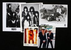 5 x Rock press release photographs. Alice Cooper. Kiss (2). ZZ Top (2). Sold as part of the East