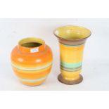 Shelley pottery vase and ginger jar, each in the Art Deco taste, the vase with flared rim and ribbed