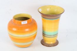 Shelley pottery vase and ginger jar, each in the Art Deco taste, the vase with flared rim and ribbed