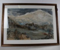 JR, mountainous landscape scene, initialled watercolour on traditional paper, dated '70, housed in a
