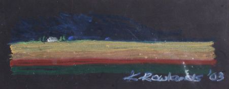 K. Rowlands (20th Century), "Home Stretch", signed acrylic on black paper, mounted, unframed, the