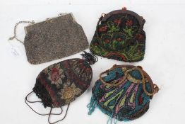 Four ladies beadwork purses, to include a faux tortoiseshell clasped example (4)