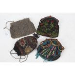 Four ladies beadwork purses, to include a faux tortoiseshell clasped example (4)