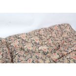 Paisley patterned quilt, with pink roses on navy ground, 150cm long, 96cm wide approx.