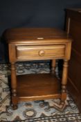 Ercol elm bedside table, fitted single drawer with under tier, 47cm wide, 54cm high