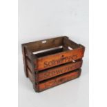 Schweppes stained wooden crate, stamped to each side, 41.5cm wide x 27cm deep x 29.5cm tall