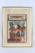 Pair of Egyptian revival paintings on papyrus, each housed in gilt and glazed frames, 67cm high,