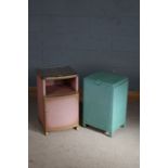 Pink loom bedside cabinet with glass top, and a loom linen basket (2)