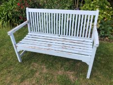 Light blue painted garden bench, 121cm long