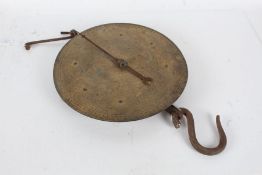 Large Salter spring balance scale, with brass face, 36cm diameter