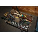 Box of various garden hand tools