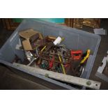 Large container of various tools, spirit level, planes etc., (qty)