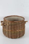 Wicker log basket, with carrying handles, 42cm diameter