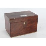 19th century rosewood tea caddy, the underside lid with label for "J & W Sanders, Trunk Makers",