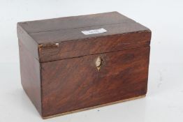 19th century rosewood tea caddy, the underside lid with label for "J & W Sanders, Trunk Makers",