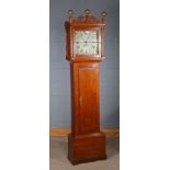 George III oak grandfather clock, Gudgeon of Bury St. Edmunds, having gilt ball finials above a swan