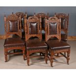 Set of six 20th century oak dining chairs with leather seats and backs, 104cm high (6)