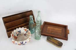 Collection of works of art to include three glass bottles from Stowmarket, Swaffham and