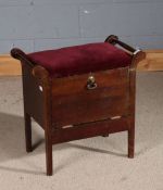 Edwardian mahogany piano stool, with drop down front, 57.5cm wide