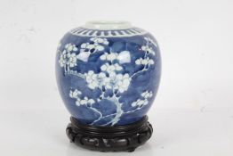 Chinese blue and white ginger jar decorated with prunus blossom, 12cm high