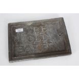 Old lead shop sign "The Old Bakery", of rectangular form, 27.5cm, 19cm