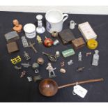 Collection of works of art to include three seals, a treen ladle, miniature toy figures etc (Qty)