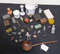 Collection of works of art to include three seals, a treen ladle, miniature toy figures etc (Qty)