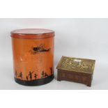 Jacob & Co. advertising biscuit tin, in the form of a brass lidded wooden chest, and a large 1930'