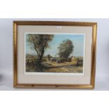 Alan Fearnley Signed Limited Edition print depicting haymaking housed within a gilt frame, 78cm by