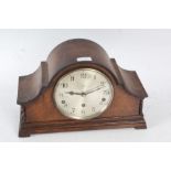 J. A. Haskell of Ipswich oak cases mantle clock with a silvered dial and Arabic numerals with a