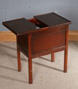 1920's/30's mahogany sewing table, with sliding top and compartmentalised interior, 50cm wide,