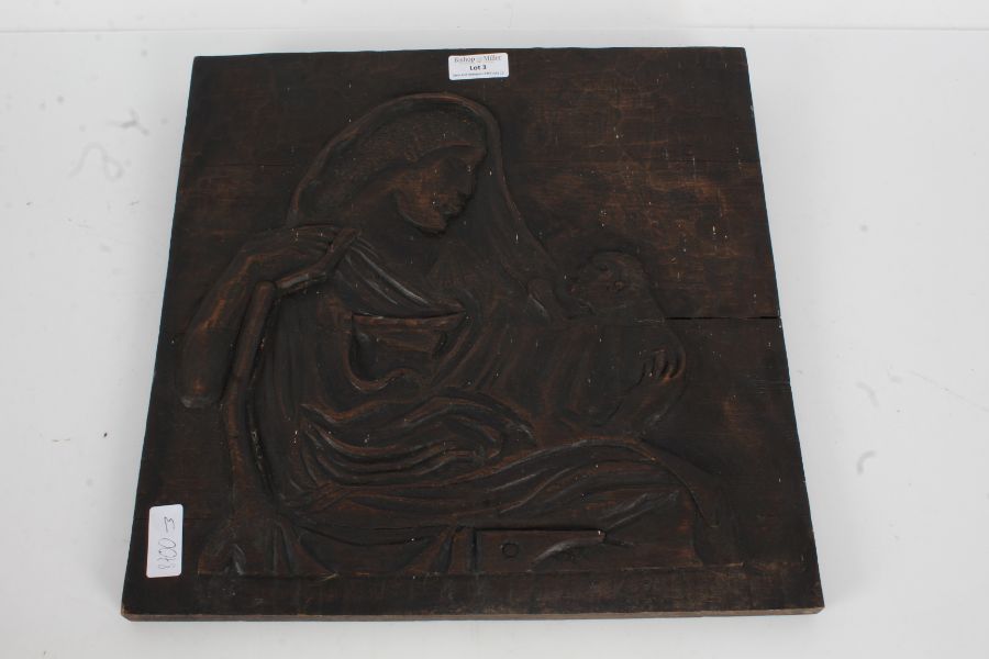 17th century style oak panel depicting a religious scene, 34cm square