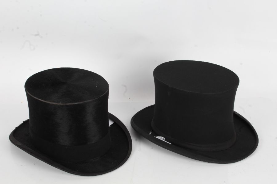 Two top hats, Austin Reed of Regent Street collapsible top hat together with Special Quality top hat