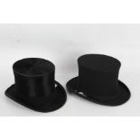 Two top hats, Austin Reed of Regent Street collapsible top hat together with Special Quality top hat