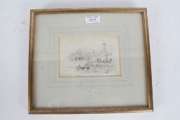 Attributed to George Frost, pencil sketch of Stoke Bridge, Ipswich, mounted and housed in a gilt and