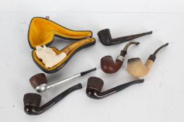 Collection of pipes to include a Meerschaum example, cased example modeled as a bearded gentleman