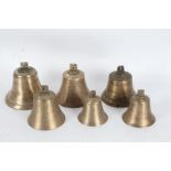 Six base metal bells, three with numbers (6)