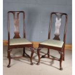 Pair of George II style mahogany dining chairs, with vase backs and a pierced top rail above
