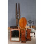 Collection of various furniture to include a wine table, Sutherland table, nursing chair, oval