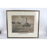 19th century print Cross & Moot Hall Ipswich housed within a gilt and ebonised frame, 77cm 67cm