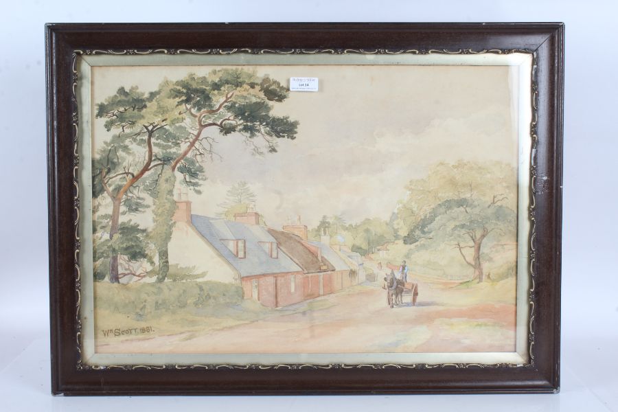 William Scott (British 19th Century), Village lane, signed WM Scott and dated 1881, housed in a - Image 2 of 2